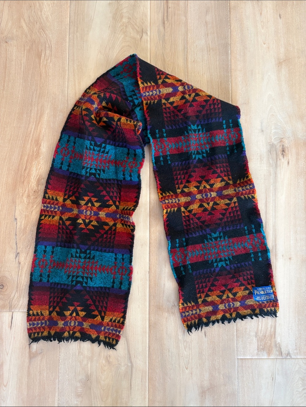 Pendleton Wool Scarf in Teal, Burgundy & Gold Accent